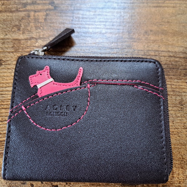 Radley Pink & Black Leather Coin Purse, Designer, scottie dog, small radley wallet