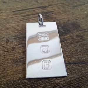 Vintage Silver Ingot, A & AJ, 1976, Ingot Pendant, fine jewellery, Solid Silver