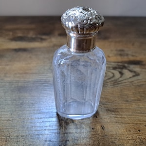 Antique Silver Topped Perfume Bottle, Sterling Silver, Solid Silver Scent Bottle with Stopper, 1918