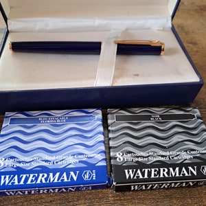 WATERMAN boîte de 8 cartouches longues, couleur Bleu Sérénité effaçable  pour Stylo plume