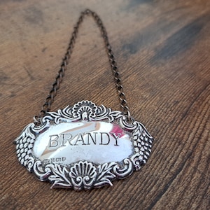 Vintage Silver Bottle Label, Brandy Label, W I Broadway and Co, 1995, Solid silver decanter label