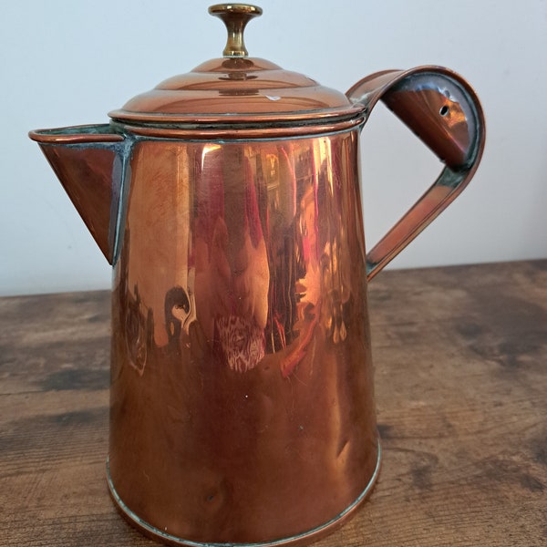 Victorian riveted copper jug with lid, Antique Copper Ewer, Copper Pitcher