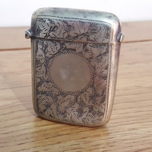 Antique Silver Plate Vesta Case, match vesta, match striker and holder