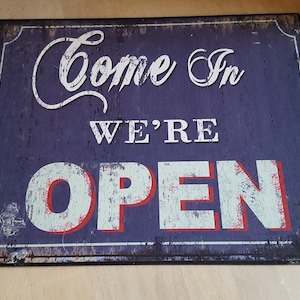 Tin Open Sign, Stylised Shop Sign