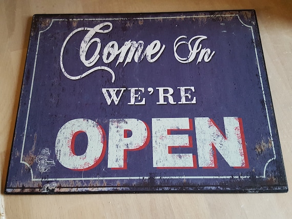 Tin Open Sign, Stylised Shop Sign
