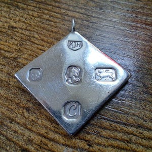 Vintage Silver Ingot, K J H , 1977, Ingot Pendant, fine jewellery, Solid Silver