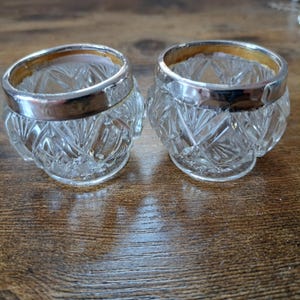 pair of antique hallmarked Silver and Cut Glass salt dishes, dated 1919