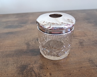 Antique Hallmarked Silver Lidded Crystal Pot (Circa 1909)