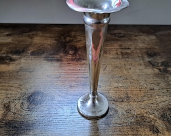 Antique Hallmarked silver posy flower vase, 1911, A J Pepper and Co, small solid silver vase, trumpet-shaped stem