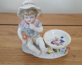 Antique Dresden Style Ceramic Salt, Child Decorative Salt, Reproduction Meissen Style Boy