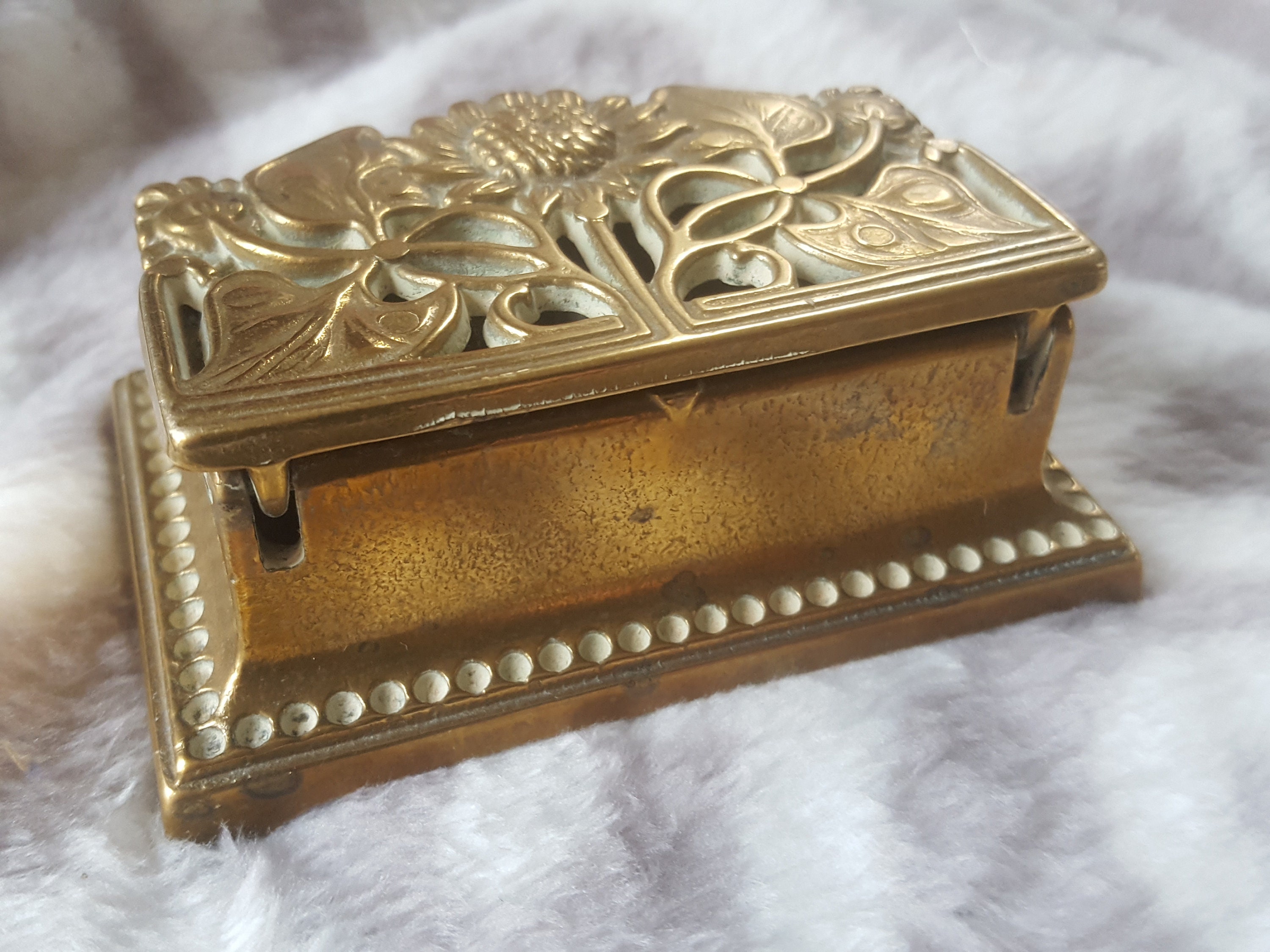 Antique Stamp Holder Solid Brass Lidded Box for Stamps Desk Etsy
