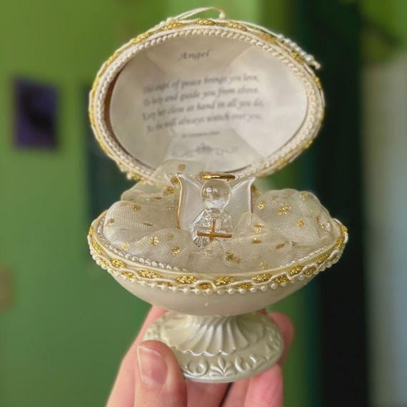 置物 ANGEL EGG champagne Hidden Angel Egg Display Faith-based Message Gem Decor Art
