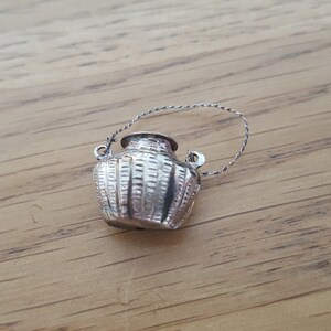 Vintage Silver Miniature Basket with Handle, Miniature Charm, Decoration