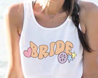 Bride Retro Bachelorette Party Tank tops, Boozed and Confused, Groovy Bride Shirt, Retro Bach, 70' Bachelorette, 80' Bachelorette.