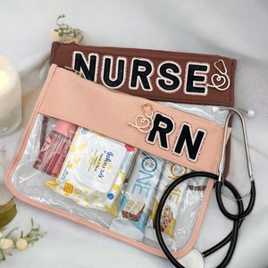 Nurse Graduate Gift Bag, Doctor graduate Gift  ,Medical School Clear Pouch , Graduate, Stethoscope Pin, Personalized Bag with Patches