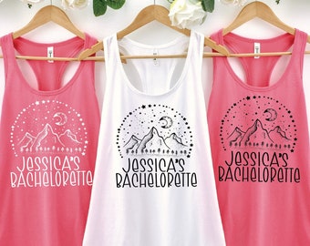 Camping Bachelorette Party, Personalized Bridesmaid Shirts, Mountains, Moon and Stars, Cabin Bride, Hiking Shirts, Bachelorette Party Shirts