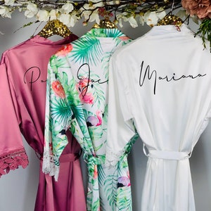 Personalized Bridesmaids Robes, Wedding Robes, Beach Wedding, Silk Robes, Flamingo Robes, Lace Bridal Robes, Bachelorette Robe. R125