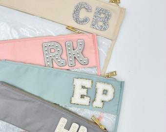 Personalized Clear Pouch with Patches, Varsity Letter Patch, Personalized Gift, Bridesmaid proposal Gift, Clear Bag, Christmas Gift