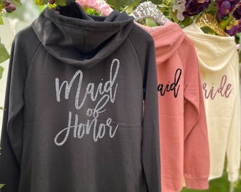 Maid of Honor Zip Hood, Bridesmaid Gift, Bridesmaid Matching Hoodies ,Bachelorette Party Sweatshirts,  Soft Fleece Hoodies, Zip Hood, H639