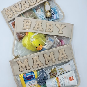 Baby and Mama Clear Pouch with Patches, Baby Shower Gift, Hospital Bag, New mom Gift, Clear Bag for Diaper Bags, Christmas Gift, travel Bag