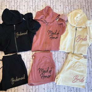 Personalized Bridesmaid&#39;s Pjs, Bridal Party Hoodies and short, Sister Outfit, Wedding Morning Pj set, Bridesmaids getting ready Outfit B158
