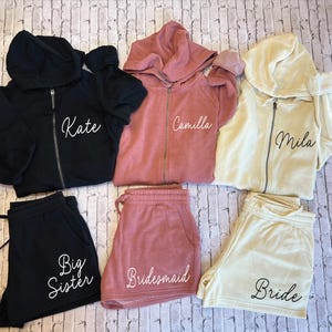 Pijamas de dama de honor, sudaderas y pantalones cortos para la fiesta nupcial, conjunto de pijama para la mañana de la boda, atuendo de preparación para las damas de honor B824