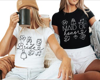 Camiseta de novia para bebé, camiseta corta, camiseta de dama de honor para bebé, camiseta de despedida de soltera para bebé, camisetas cortas para damas de honor, lindas camisas de novia 1019