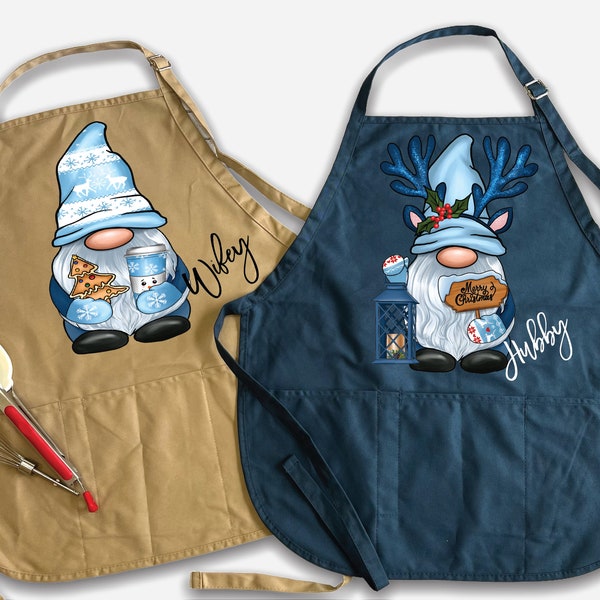 Personalized Aprons for women's and men's  Holiday Apron, Gnome Cotton Apron with pockets Christmas Gift, Bakery Aprons 639