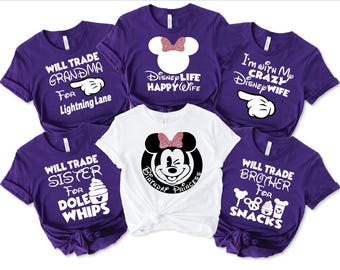 Camisetas familiares de Disney a juego, viaje familiar de Minnie y Mickey, camisetas de Mickey para niños, camisetas de viaje de Disney, esposa feliz de Disney Life, parejas de Disney