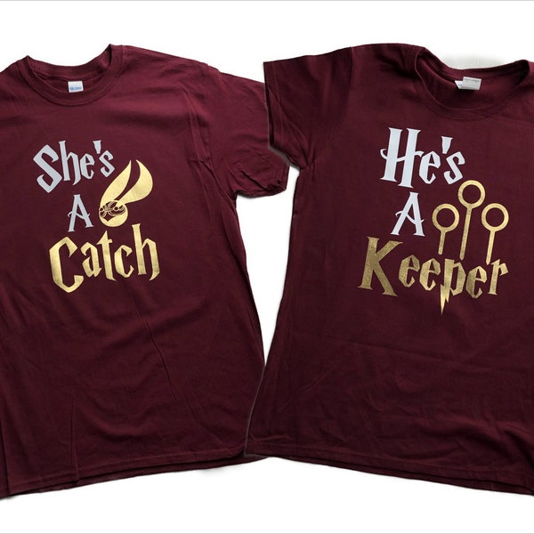 Bijpassende T-shirts voor stellen, She's a Catch, He's a Keeper