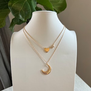 Moon and Star Layered Necklace Set, I love you to the moon and back Necklace , Dainty Necklace, Gift for her, Mother&#39;s Day Gift , Birthday
