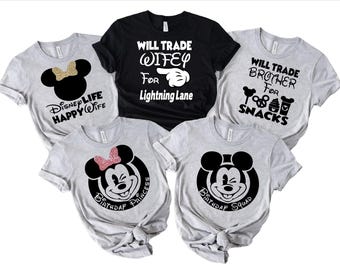 Camisetas familiares de Disney a juego, viaje familiar de Minnie y Mickey, camisetas de Mickey para niños, camisetas de viaje de Disney, esposa feliz de Disney Life, parejas de Disney