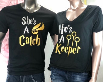 She's a Catch He's a Keeper Bijpassende shirts voor koppels