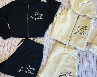 Conjunto de chándal personalizado para hermana mayor y hermana menor, atuendo para damas de honor preparándose, chándal para damas de honor, regalo personalizado para damas de honor, corto