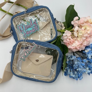 Bachelorette Party Crossbody,  Clear Crossbody, Denim Clear Concert Purse, Clear Bag with Decorative Keychain, Maid of Honor, Bridesmaid