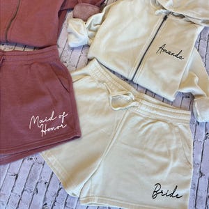 Custom bridesmaid pajama set, bridal party pjs, bridesmaids getting ready outfit, bridesmaid sweatsuit, custom bridesmaid gift, Short B176