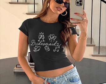 Camiseta de dama de honor para bebé, camiseta corta, camiseta de novia para bebé, camiseta de despedida de soltera, camisetas cortas para damas de honor, lindas camisas de novia 1019