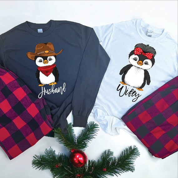 Penguin Christmas Pajamas Couples Matching Pajamas Personalized Penguin Pajamas Penguin Pjs Flannel Pjs Family Pajama 639 Etsy Canada