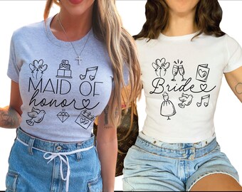 Camiseta de novia para bebé, camiseta corta, camiseta de dama de honor para bebé, camiseta de despedida de soltera, camisetas cortas para damas de honor, lindas camisas de novia 1019