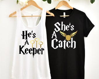 Bijpassende shirts voor stellen, She's a Catch He's a Keeper, shirts voor man en vrouw, shirts voor koppels, bijpassende shirts voor het gezin,