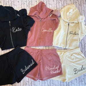 Pijamas de dama de honor, sudaderas y pantalones cortos para la fiesta nupcial, conjunto de pijama para la mañana de la boda, atuendo de preparación para las damas de honor B824