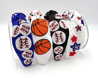 Basketball Headband for Women, Beaded Baseball Headband for Girls, USA Patriotic Headband, Star Headband, Sports Headbands
