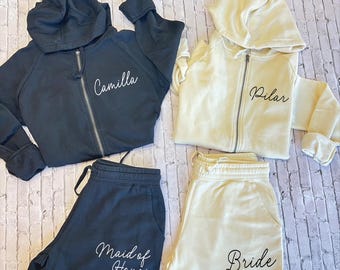 Pijamas personalizados para damas de honor, sudaderas con capucha y shorts para la fiesta nupcial, conjunto para hermanas, conjunto de pijama para la mañana de la boda, conjunto para que las damas de honor se preparen.