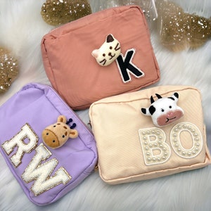 Personalized Bag with Animal Plush Brooch, Gift For Girls, Giraffe Brooch, Cow Brooch, Cat Brooch, Dog Brooch, Christmas Gift, Birthday Gift
