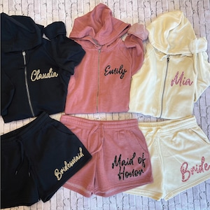 Conjuntos de preparación para damas de honor, sudaderas y pantalones cortos para la fiesta nupcial, conjunto de pijama para la mañana de la boda, B902