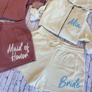 Conjuntos de preparación para damas de honor, sudaderas y pantalones cortos para la fiesta nupcial, conjunto de pijama para la mañana de la boda, B902
