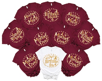 Festa di compleanno a tema mago, magliette coordinate per la famiglia, squadra di compleanno, magliette Mischief Crew, magliette per bambini, maglietta Mischief Maker H345