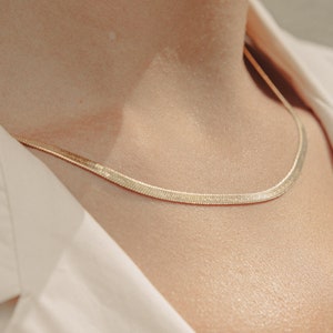 Waterproof Gold Snake Chain Choker Necklace, 18k Tarnish-Free Gold Plated