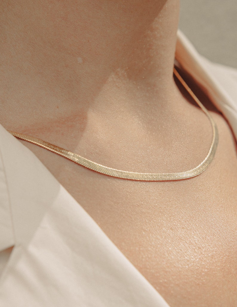 Waterproof Gold Snake Chain Choker Necklace, 18k Tarnish-Free Gold Plated image 1