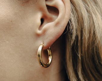 Gold Classic Hoop Earrings, 18k Tarnish-Free Gold Plated